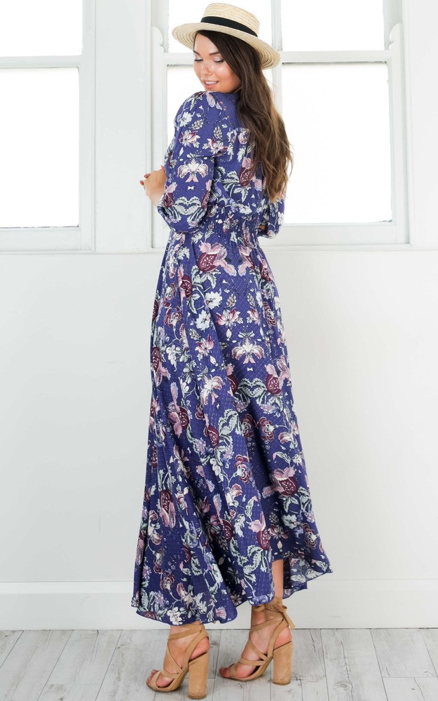 Lone Traveller maxi dress in indigo floral | Showpo