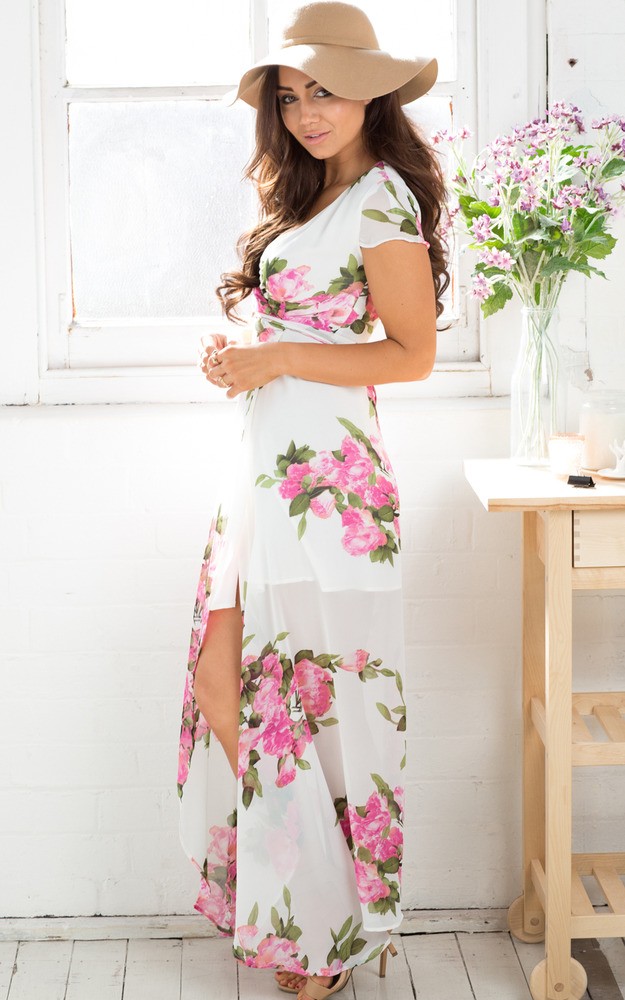 Wrap And Cross maxi dress in white floral Showpo