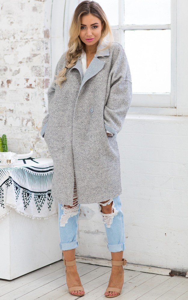 Got It Covered Coat in Light Grey Marle Showpo