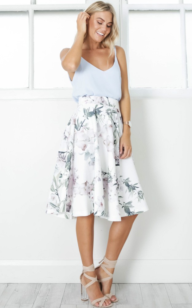 Whirlwind midi skirt in white floral SHOWPO Fashion Online