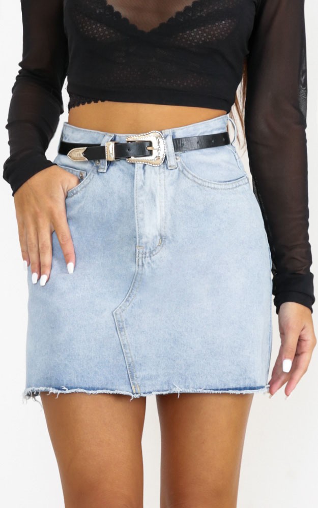 Just Like Smoke Denim Skirt in Mid Wash SHOWPO Fashion Online