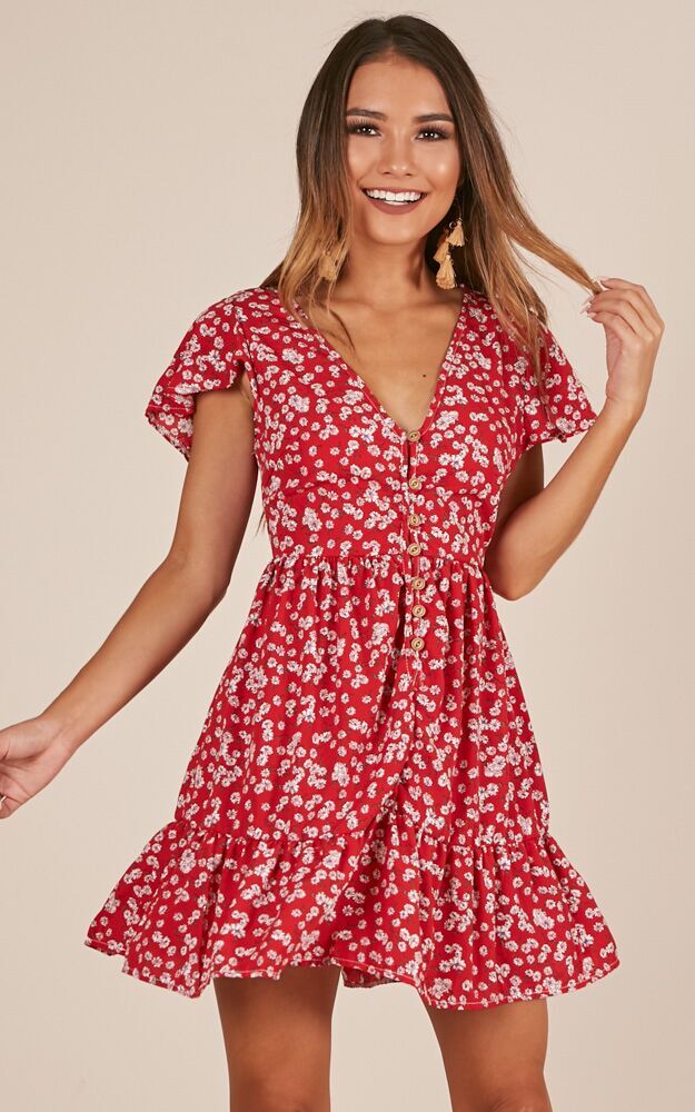 Floating Wishes dress in red floral